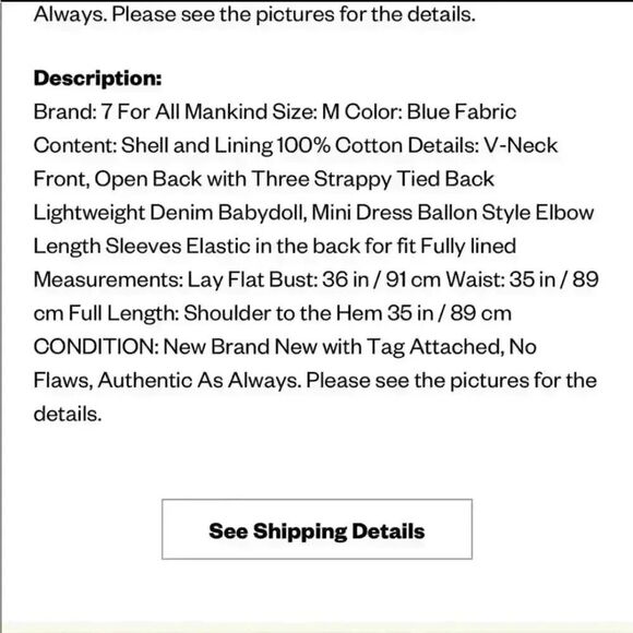 7 For All Mankind Denim Tie Back Babydoll Dress Size Small - Picture 8 of 9